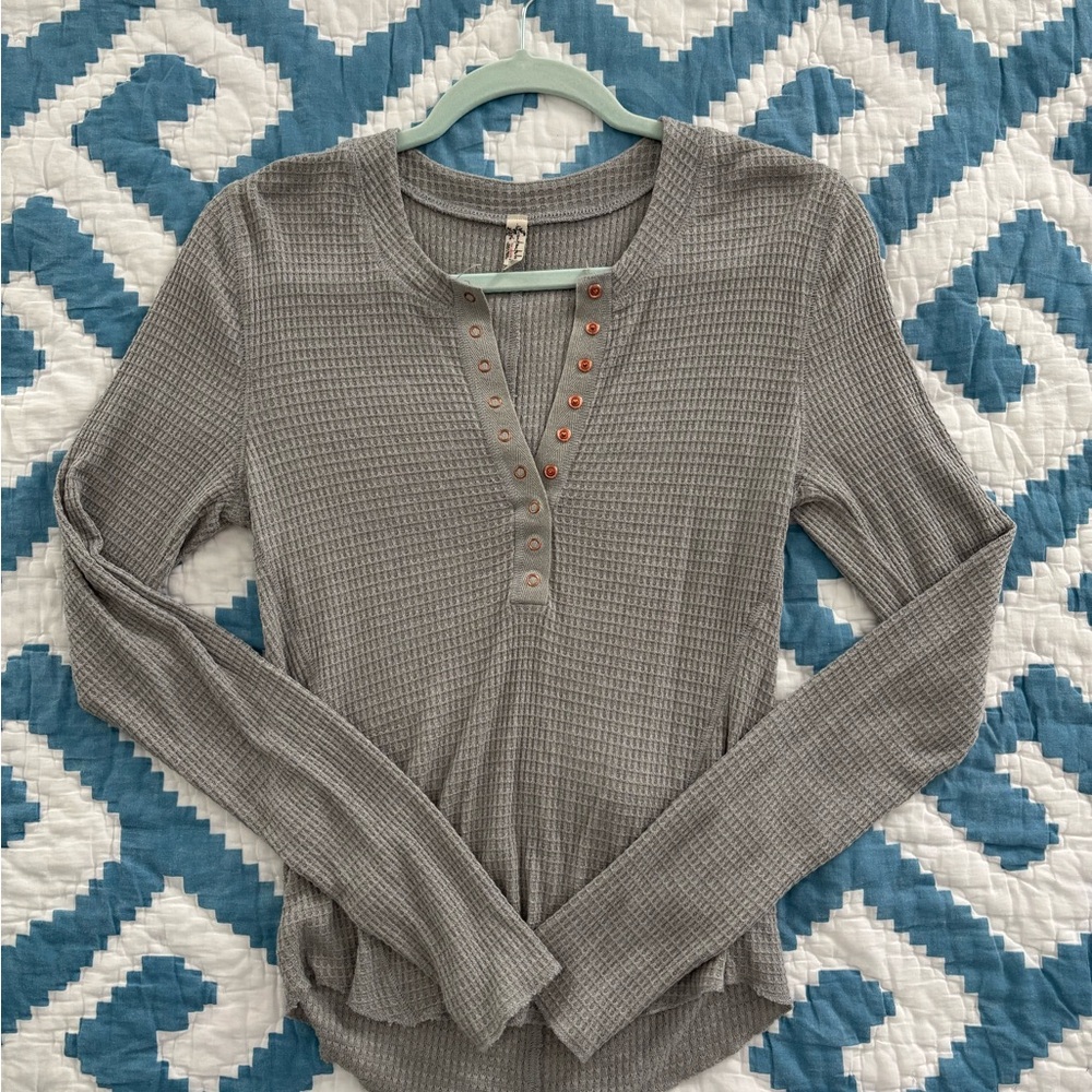 Gray Long Sleeve Henley Top